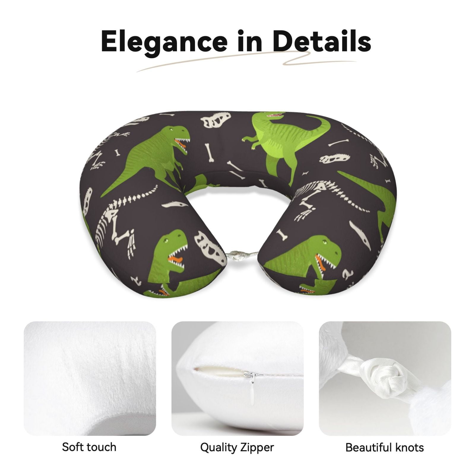 Xecao Dinosaur Skeleton Print Memory Foam Cervical Neck Pillow Versatile U-Shaped Pillows for Home,Office,Camping,Travelling,Soft Washable Cover