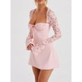 thumbnail image 5 of Women Bodycon Mini Dress Lace Floral Long Sleeve Backless Low-cut Tie-up Sexy Cocktail Party Dress, 5 of 7