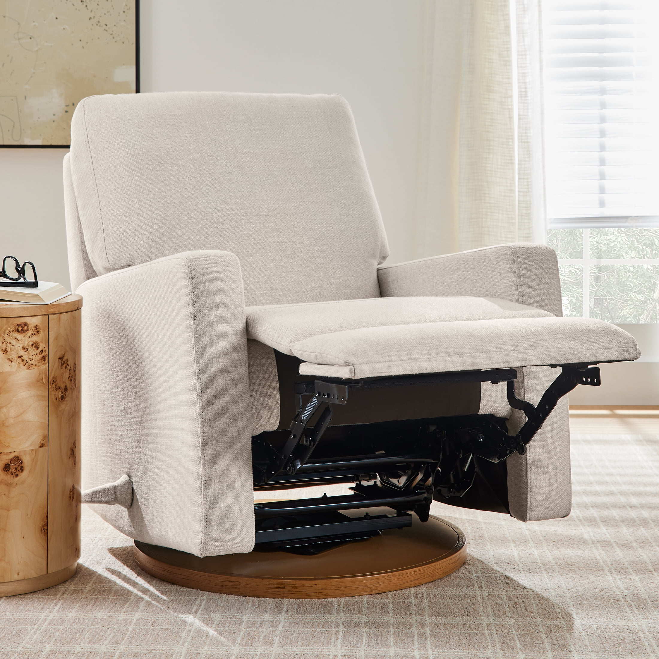 Better Homes & Gardens Modern Farmhouse Swivel Glider Recliner, Cream Linen