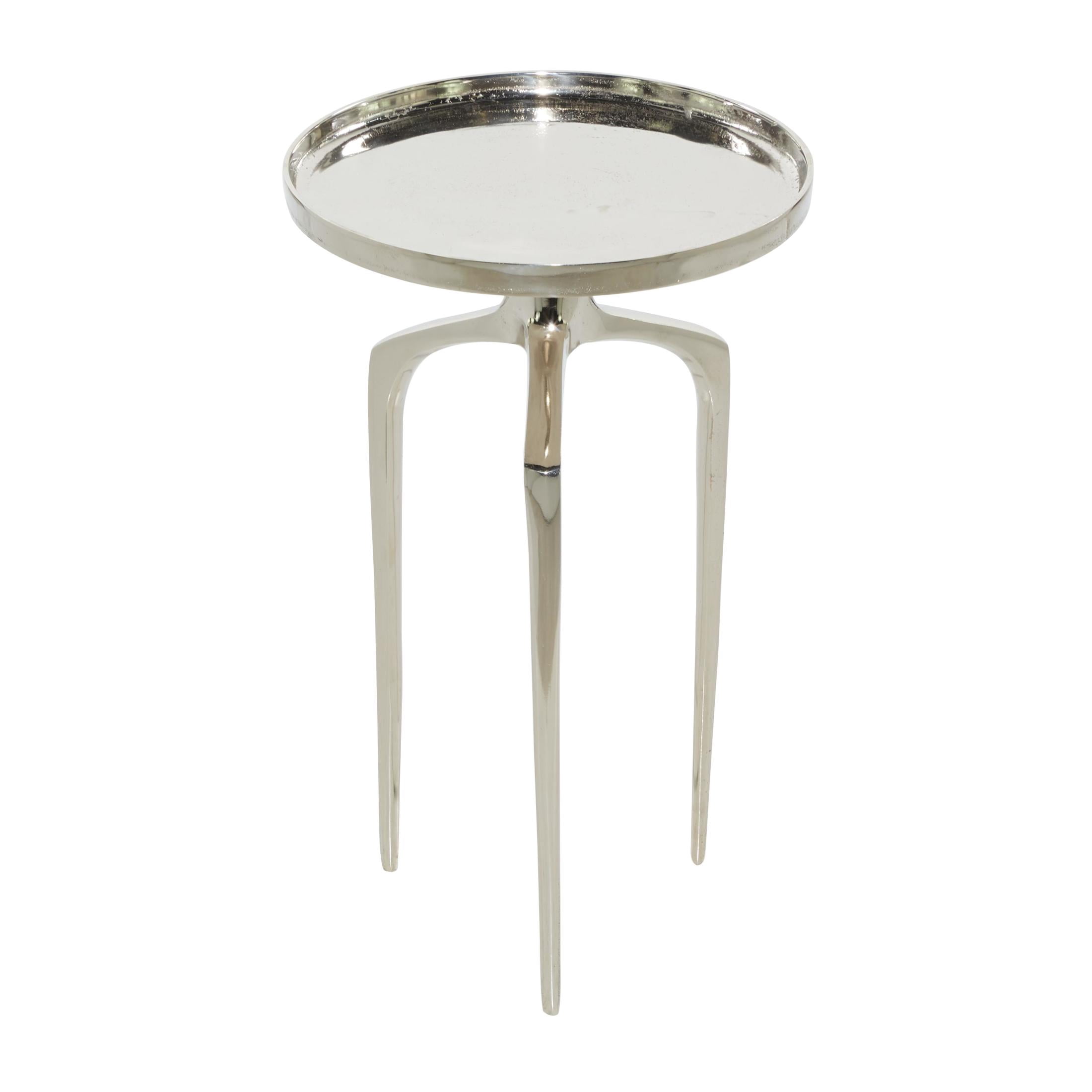 DecMode 13" x 22" Silver Aluminum Metal Tray Inspired Top Accent Table with 3 Tripod Legs, 1-Piece