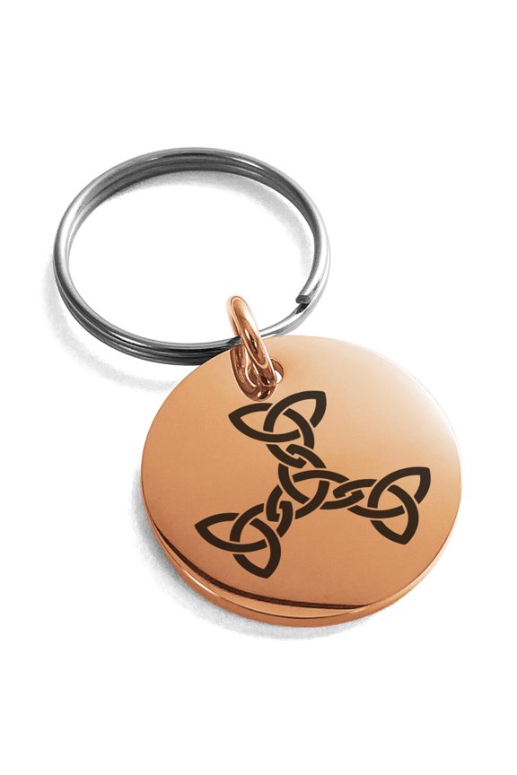 Stainless Steel Celtic Triquetra Interlaced Knot Engraved Small Medallion Circle Charm Keychain Keyring