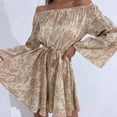 thumbnail image 1 of CEHVOM Women Off TheShoulder Ruffle Printing Long Sleeve Draw Back Skirt Bud Dress, 1 of 6