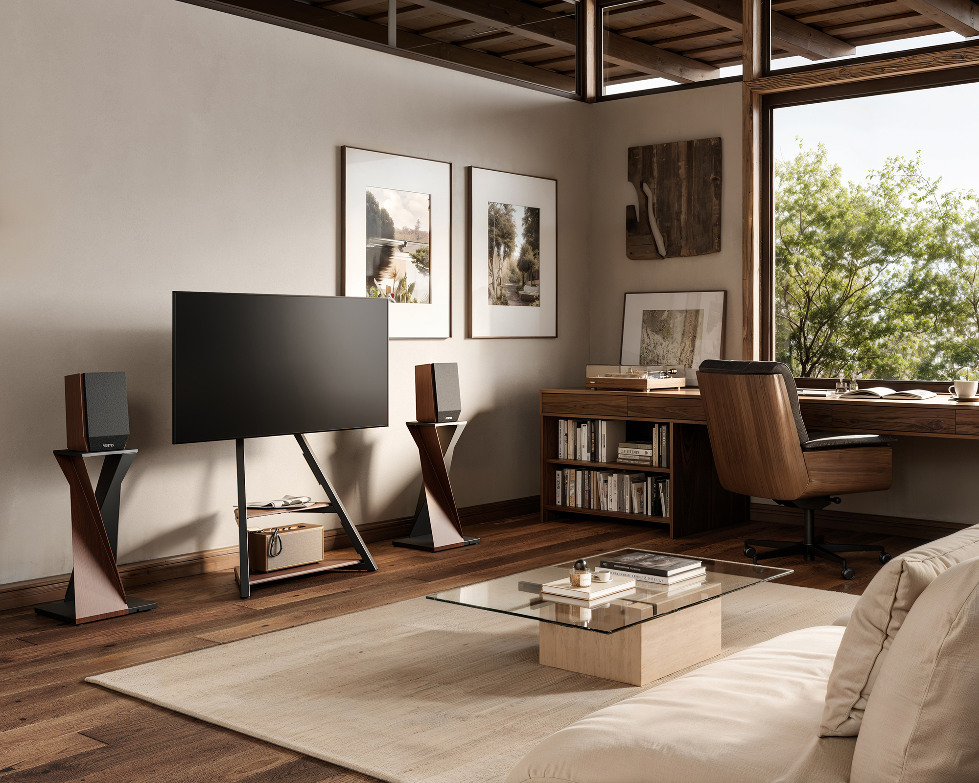 Fitueyes Modern Corner TV Stand with Swivel Mount photo 7
