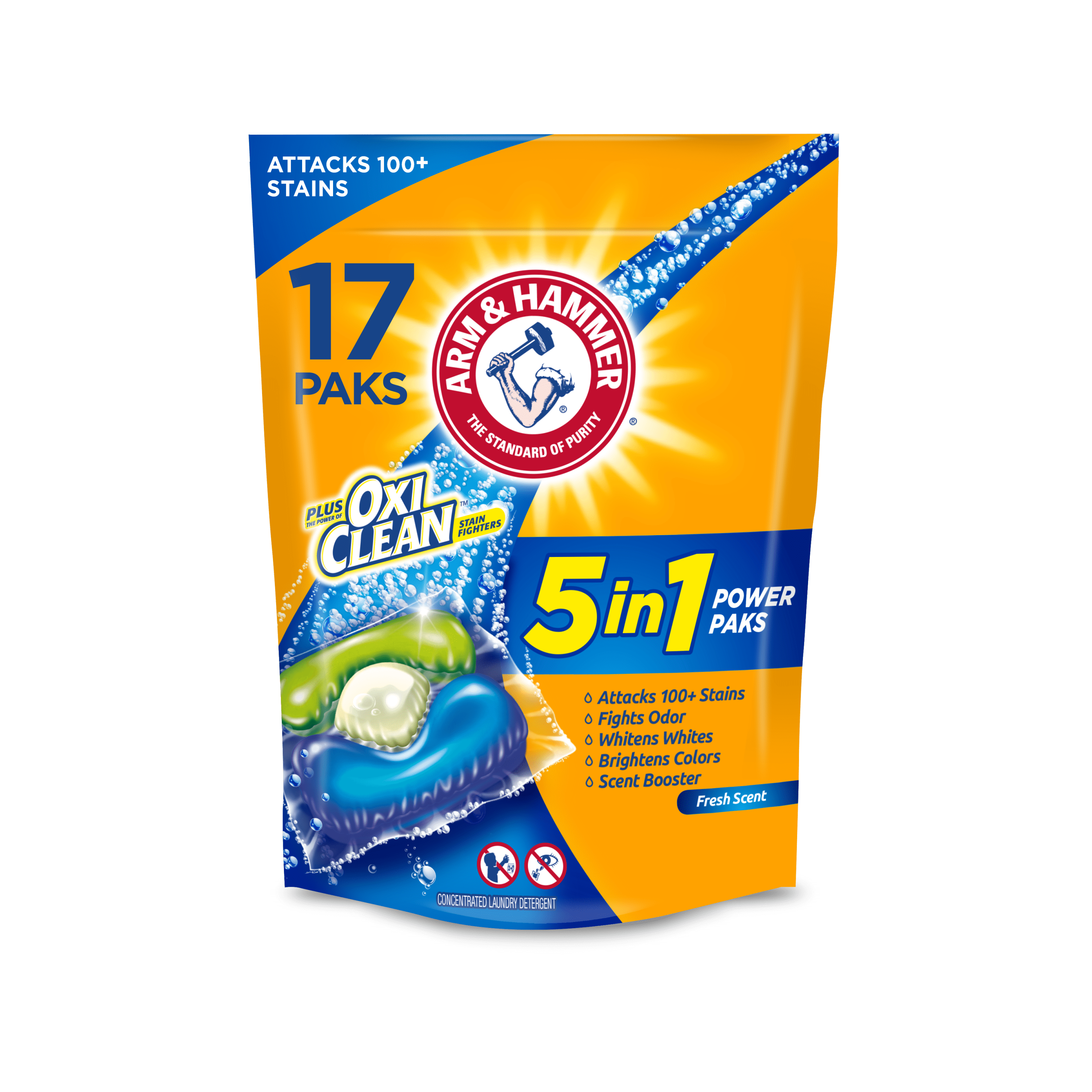 Arm & Hammer plus OxiClean 5in1 Power Paks, 17 Count (Packaging may