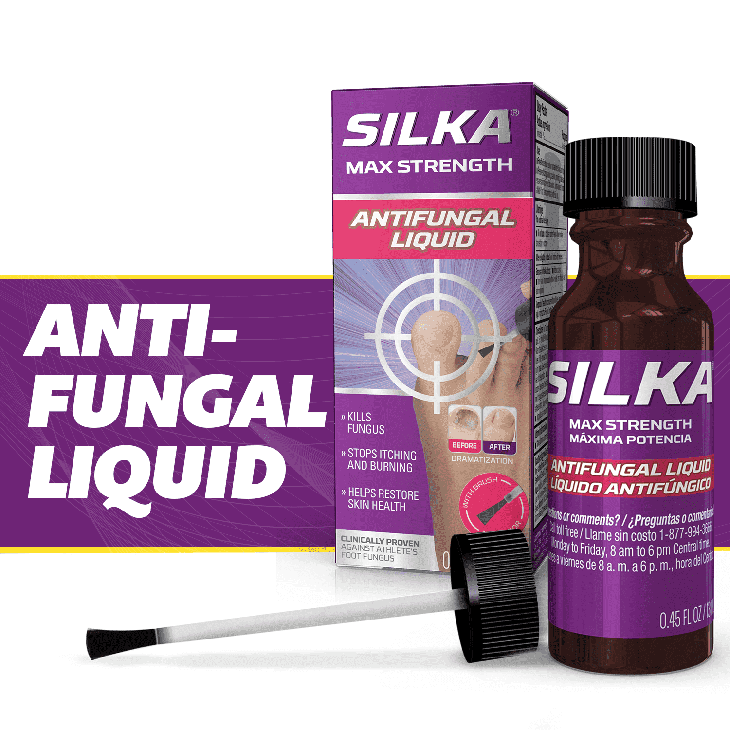 (3 pack) Silka Max Strength Antifungal Liquid with Brush Applicator, 0.45 fl oz