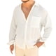 thumbnail image 1 of Camisas Hombre Camisa holgada de talla grande informal sólida de lino y algodón para hombre, camisa de manga larga con cuello levantado para hombre (Beige, M), 1 of 7