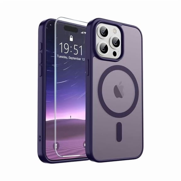 Eryueer Magnetic for iPhone 15 Pro Case Translucent Matte Shockproof Phone Case, Dark Purple