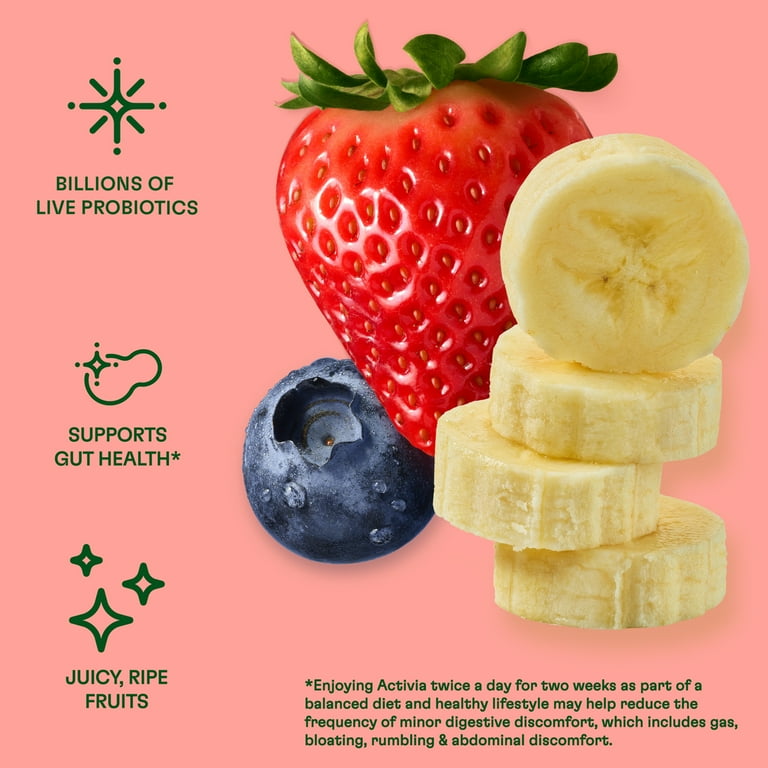 Activia Zero 0g Added Sugar* Strawberry Banana and Mixed Berry Probiotic Dailies, Lowfat Probiotic Yogurt Drinks, Zero 0g Added Sugar, 3.1 fl oz, 8 Count