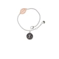 thumbnail image 2 of Delight Jewelry Silvertone Antiqued Round Seal - Initial - T - - Rose Goldtone Leaf Delicate Bracelet, 6.25+1.75", 2 of 4