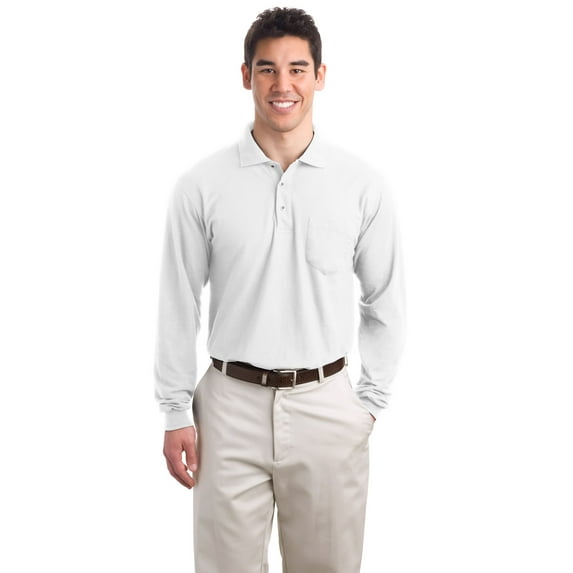 Long Sleeve Silk Touch Polo with Pocket