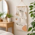 thumbnail image 6 of SLYNSHome 5 Pocket Wall Hanging Organizer,Khaki Fabric Foldable Wall Mount Storage Bag For Bedroom, Bathroom, Kitchen And Door Sundry Storage, 6 of 8