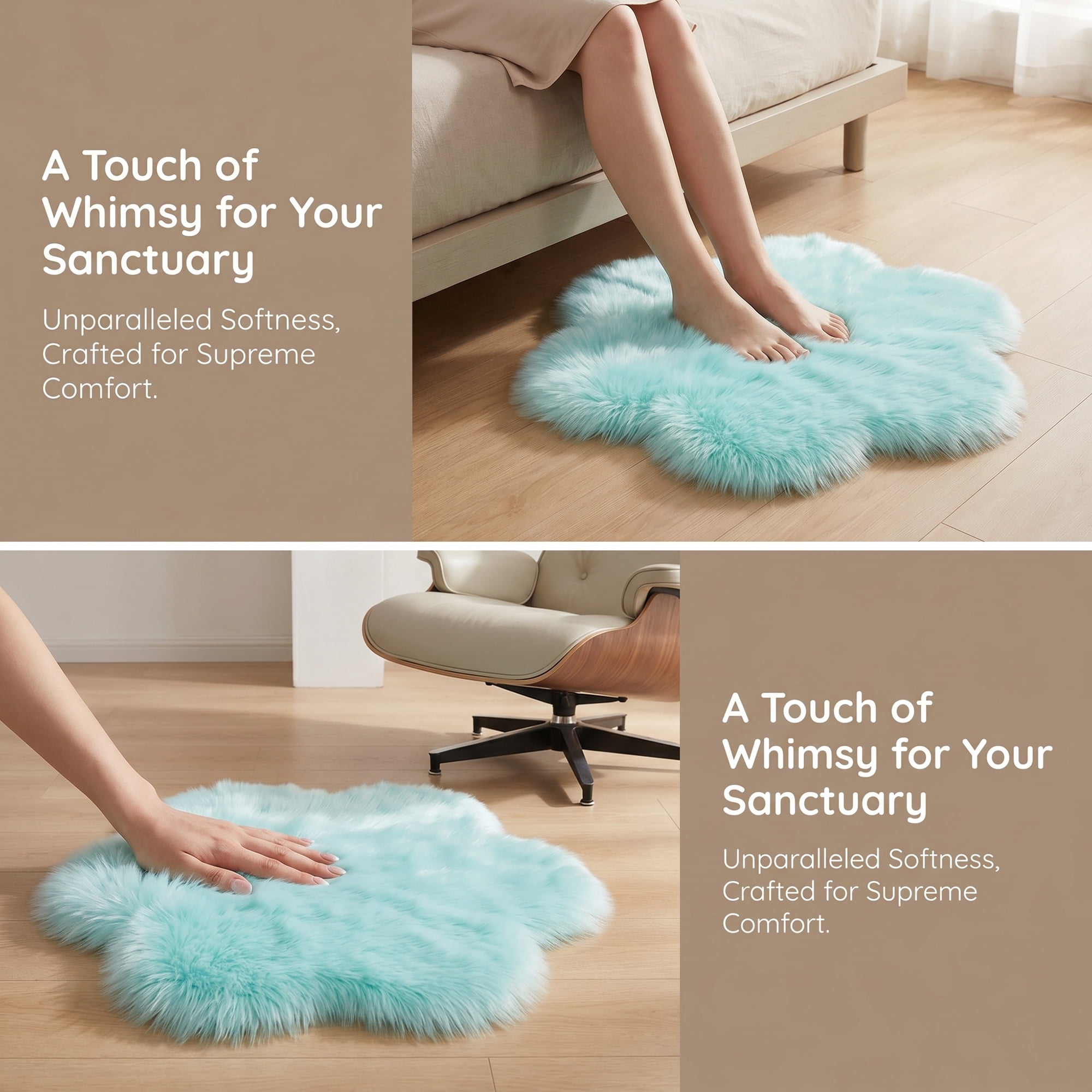 Unique Bargains Shaggy Flower Area Rug Fluffy Non-Slip Fuzzy Carpet 24" x 24" Light Blue