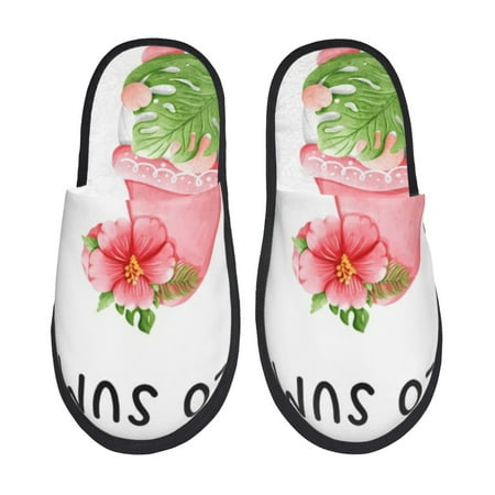 Balery Hello Summer Gnome Slient Indoor Furry Fleece Comfort House Shoes Soft Non-Slip Home Shoes Cotton slippers House Slippers-- Medium