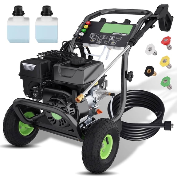 Professional 4200PSI 4GPM 196CC Gas Pressure Washer, 7.0 HP Commercial Gas Power Washer with 5 Nozzles 25FT Hose 0.7L*2 Foam Bottle for Car Fence Driveway Yard (EPA/CARB/ETL Compliant)