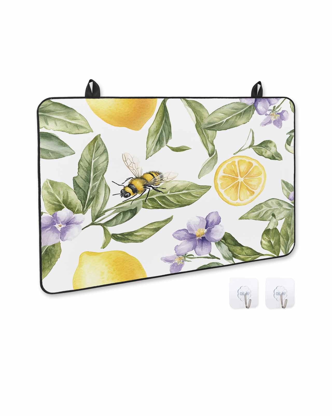 nqOlkjepod Large Induction Cooktop Protector Mat 24"x21", Lemon Flower Stove Top Covers for Electric Stove, Yellow Fruit Floral Country Bee Summer Stove Burner Cover Mats, Glass Top Stove Cover