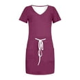 thumbnail image 3 of Women's Summer Casual V Neck Striped Dress Short Sleeve Tshirt Mini Dress with Pockets Flowy Comfortable Everyday Outfit, 3 of 3