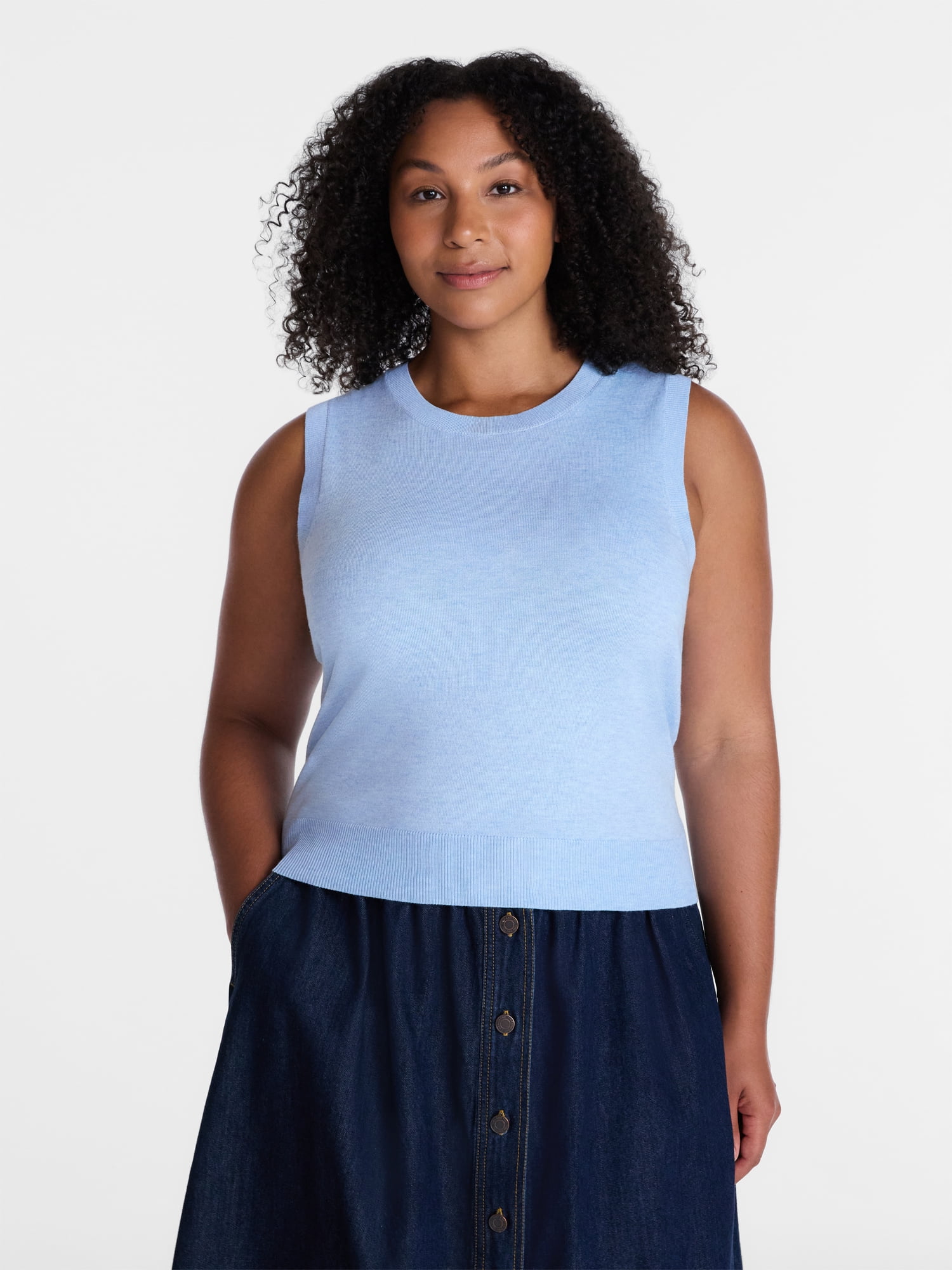 Time and Tru Women's Fine Gauge Sweater Shell, Lightweight, Sizes XS-XXXL