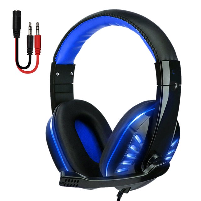 Cateissary 2020 nuevos auriculares de Gamer con luz Led para ordenador, auriculares para juegos PS4, auriculares estéreo con graves ajustables, auriculares Cables de audio/vídeo azul negro