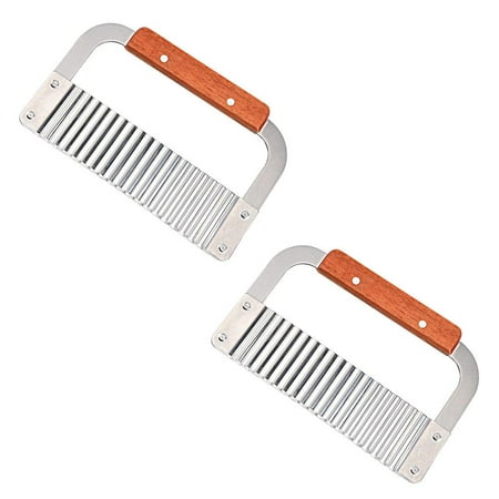 

2PCS Crinkle Potato Cutter Stainless Steel Wavy Potato Slicer with Wooden Handle for Carrots Fruits