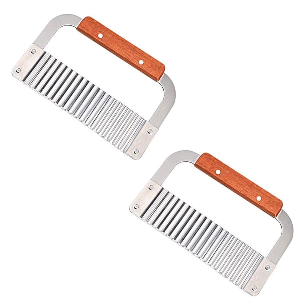 Cortador De Patatas Arrugadas De Acero Inoxidable, Cortador De Patatas Ondulado Con Mango De Madera Para Zanahorias Y Frutas, 2 Uds. Kearding HA037711-00