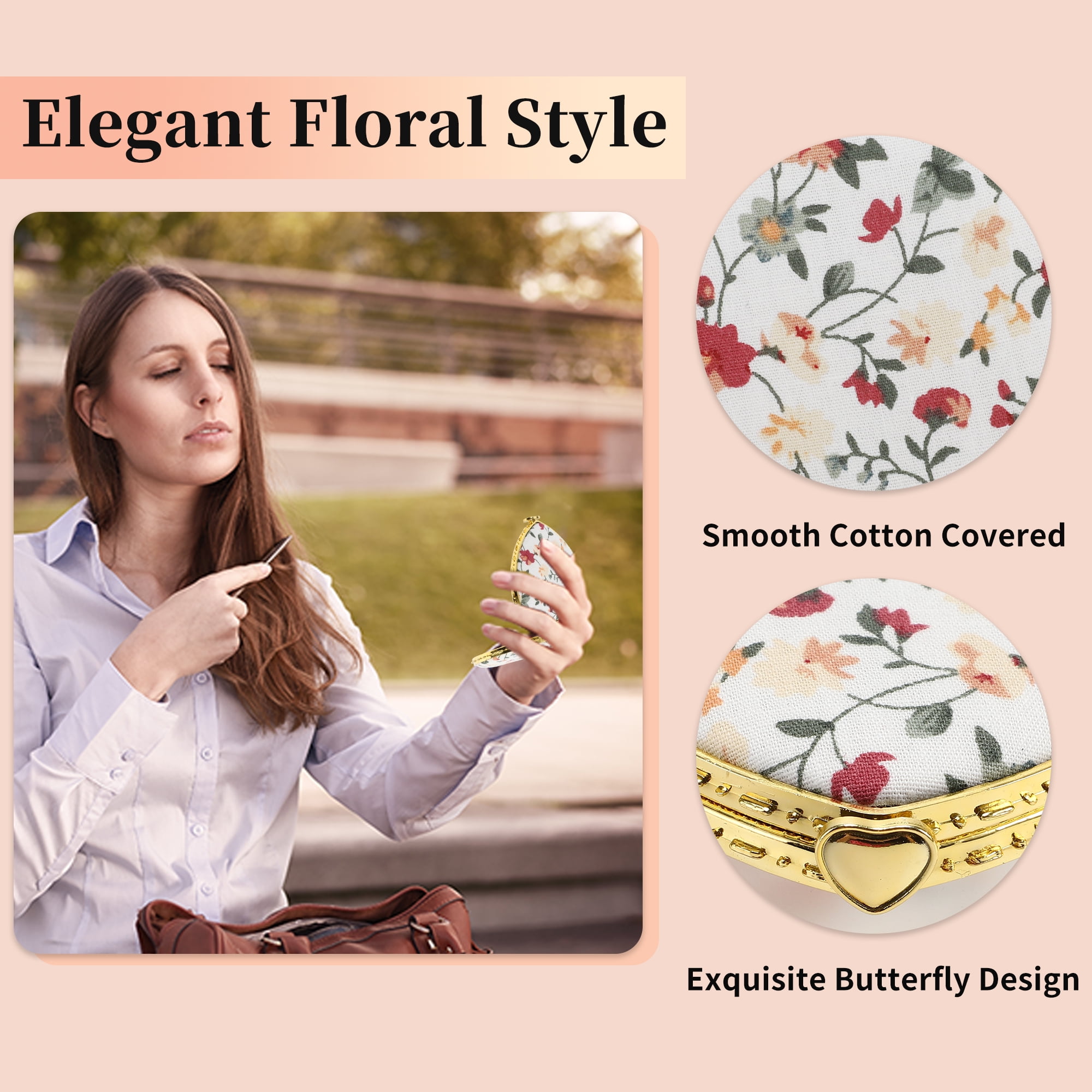 Unique Bargains Compact Heart Shape Pocket Mini Mirror for Purse White
