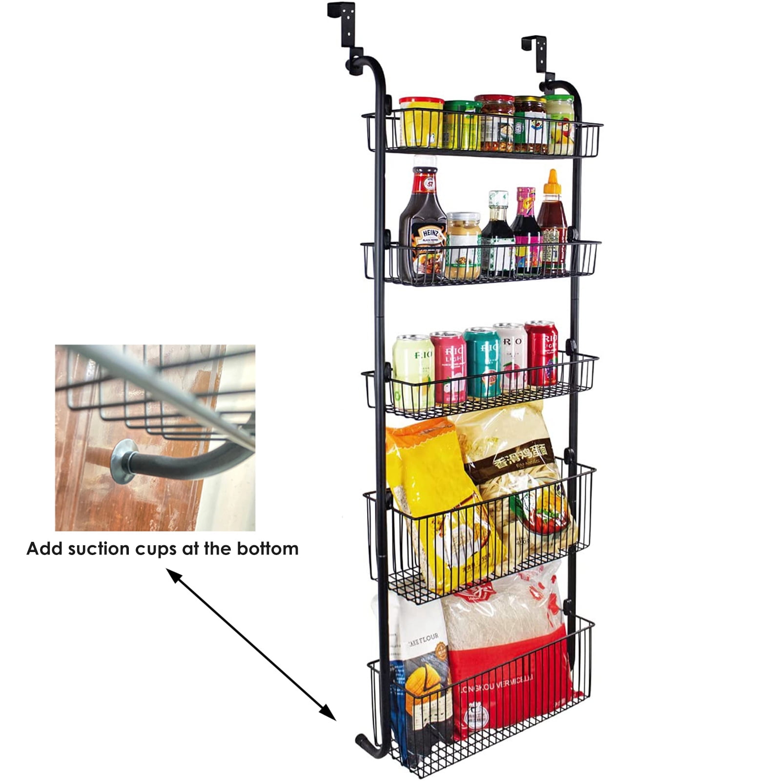 Shengsite Over The Door Pantry Organizer, 4+4 Tier Wall Mounted Spice Rack, Pantry Door Organizer with 4 Long and 4 Short Baskets, Pantry Door