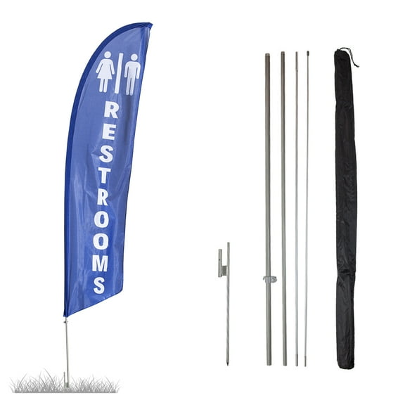 Restrooms Feather Flag Kit - 13.5ft Swooper Flag with Pole Set and Ground Spike - Printed in The USA