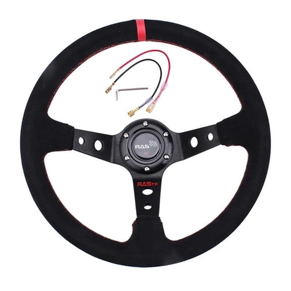 RASTP Red 14" 345mm Suede Leather Steering Wheel Deep Dish 95mm Drifting Racing Car STW025