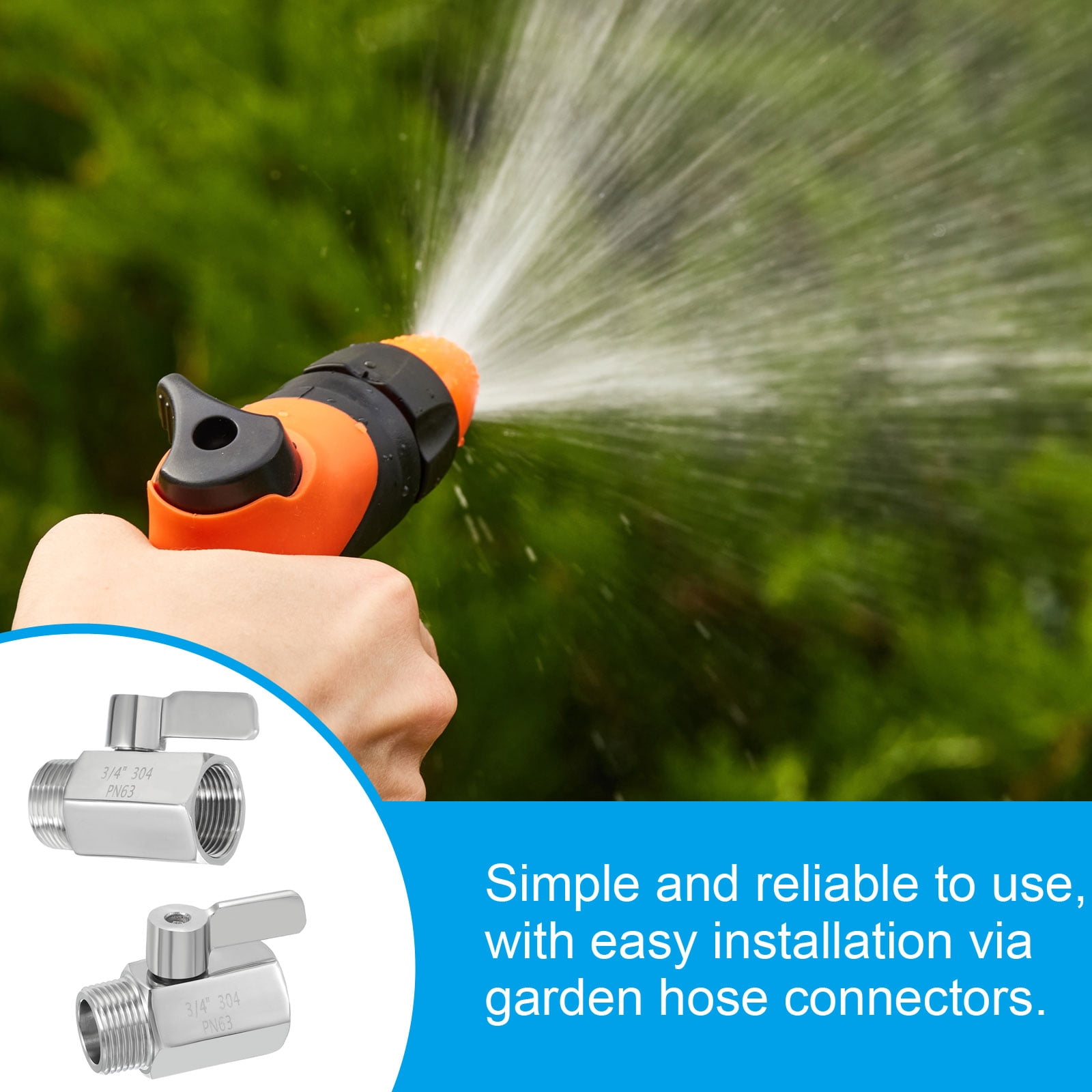 3/4" GHT Garden Hose Shutoff Valve, Stainless Steel Water Hose Quick Connect Fittings for Garden Use, Large Areas, Sports Ground, Silver