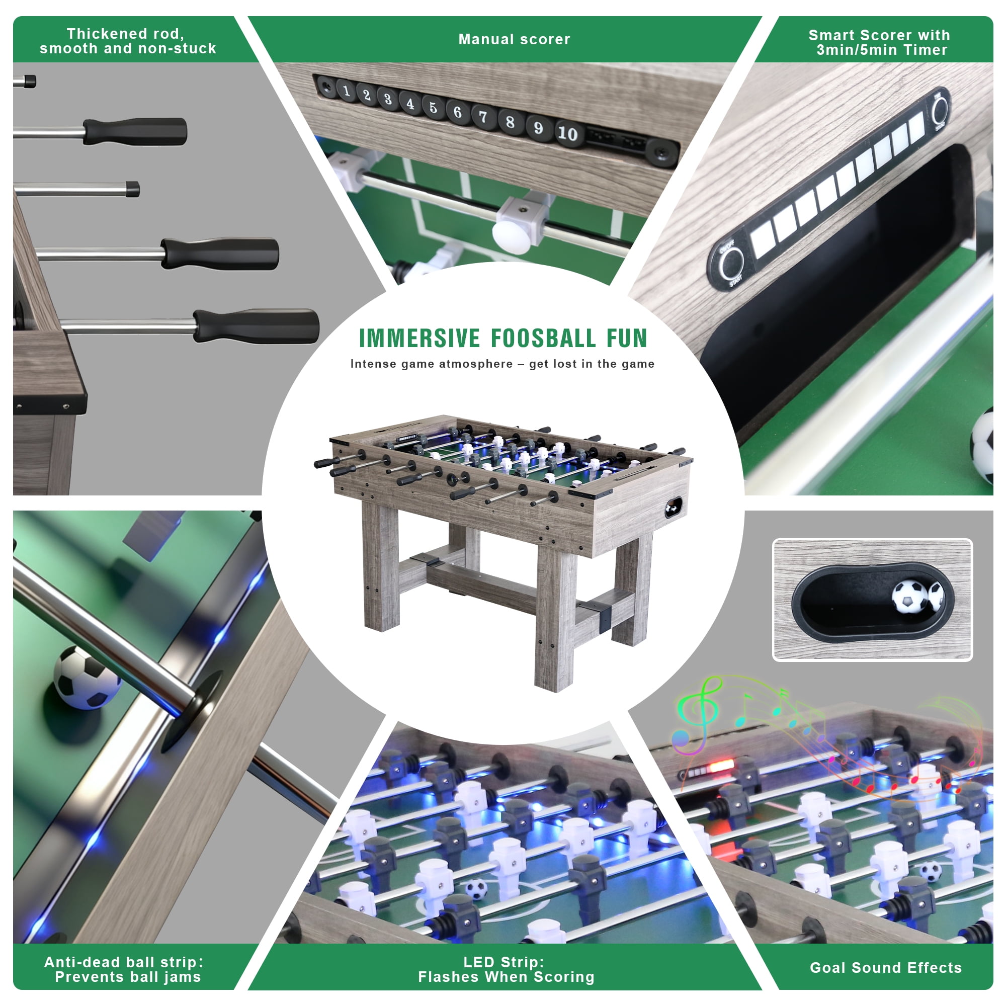 56" LED Light Up Foosball Table with Smart and Manual Scoring for Home Game Room Family Party
