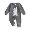 thumbnail image 2 of UACY Easter Baby Boy Girl Outfit Embroidery Bunny Rompers Bunny Tail Jumpsuit Unisex Newborn Infant Easter Clothes (Black, 3-6M ), 2 of 5
