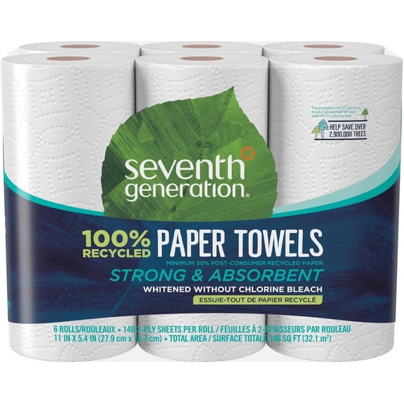 Seventh Generation 100% Recycled Paper White 2-Ply Paper Towels 6 Count