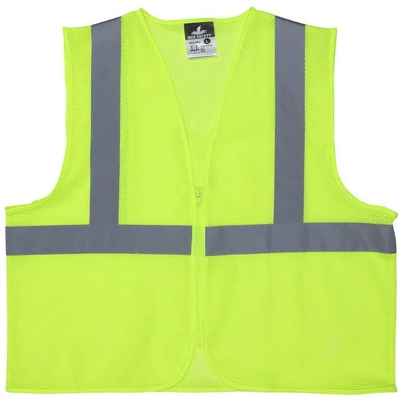 MCR Safety MCR-V2CL2MLZXL Hi Vis Reflective Class 2 Mesh Safety Vest&#44; Lime - Extra Large