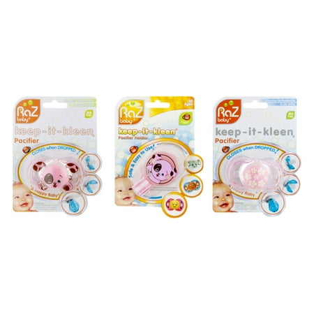RaZbaby keep-it-kleen Pacifier & Holder Gift Set/Girl