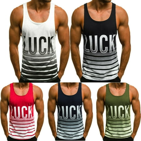 Gym Men Muscle Sleeveless Tee Shirt Tank Top Bodybuilding Sport Fitness Vest Singlet Striped