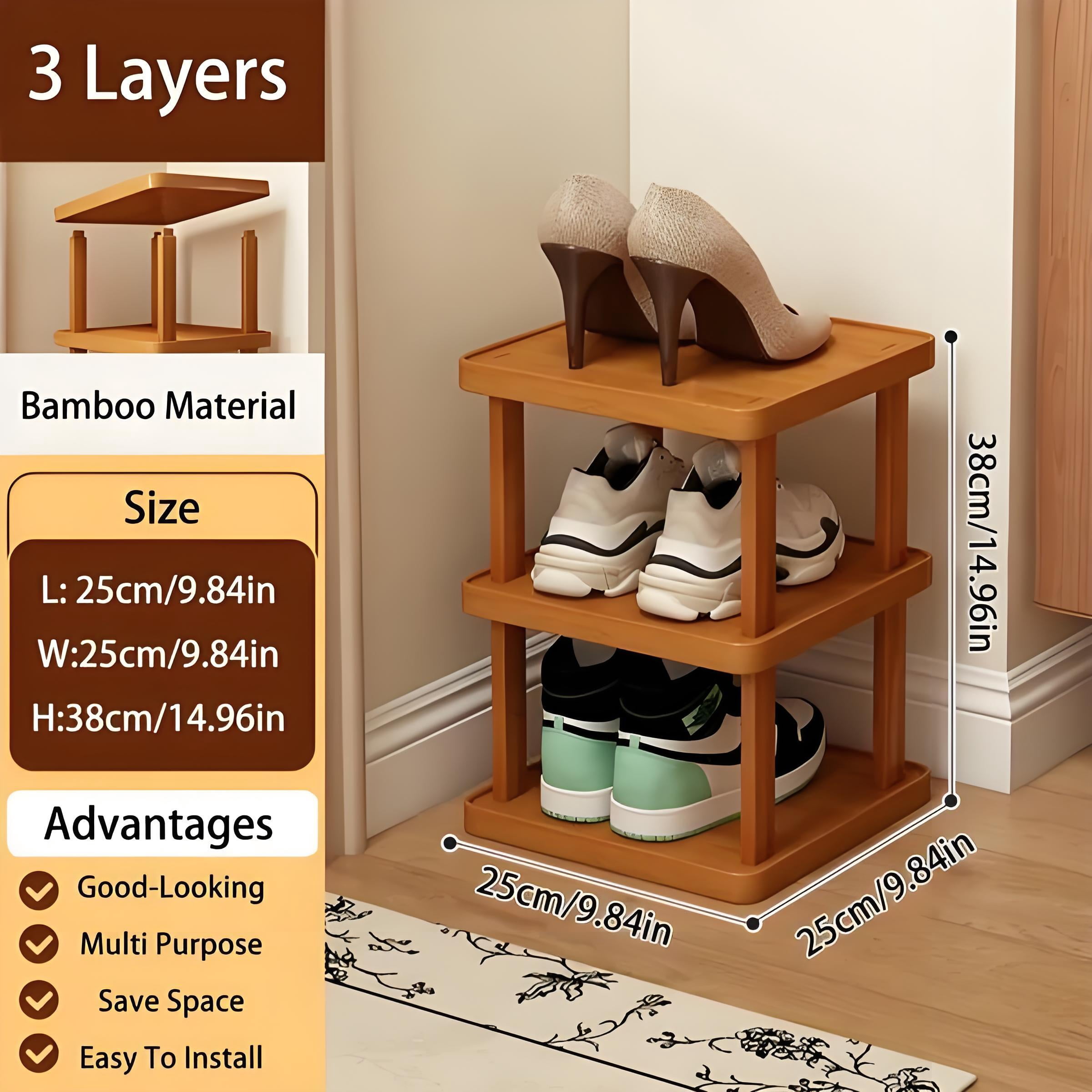 Howcool Bamboo Storage Rack, 3 Tier Expandable Foldable Shelf, Easy Assembly, Entryway Bedroom Organizer