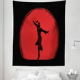 thumbnail image 1 of Kung Fu Tapestry, Man Shows Powerful Karate Pose in Costume on Sun Look Round, Fabric Wall Hanging Decor for Bedroom Living Room Dorm, 5 Sizes, Charcoal Grey Vermilion, by Ambesonne, 1 of 1