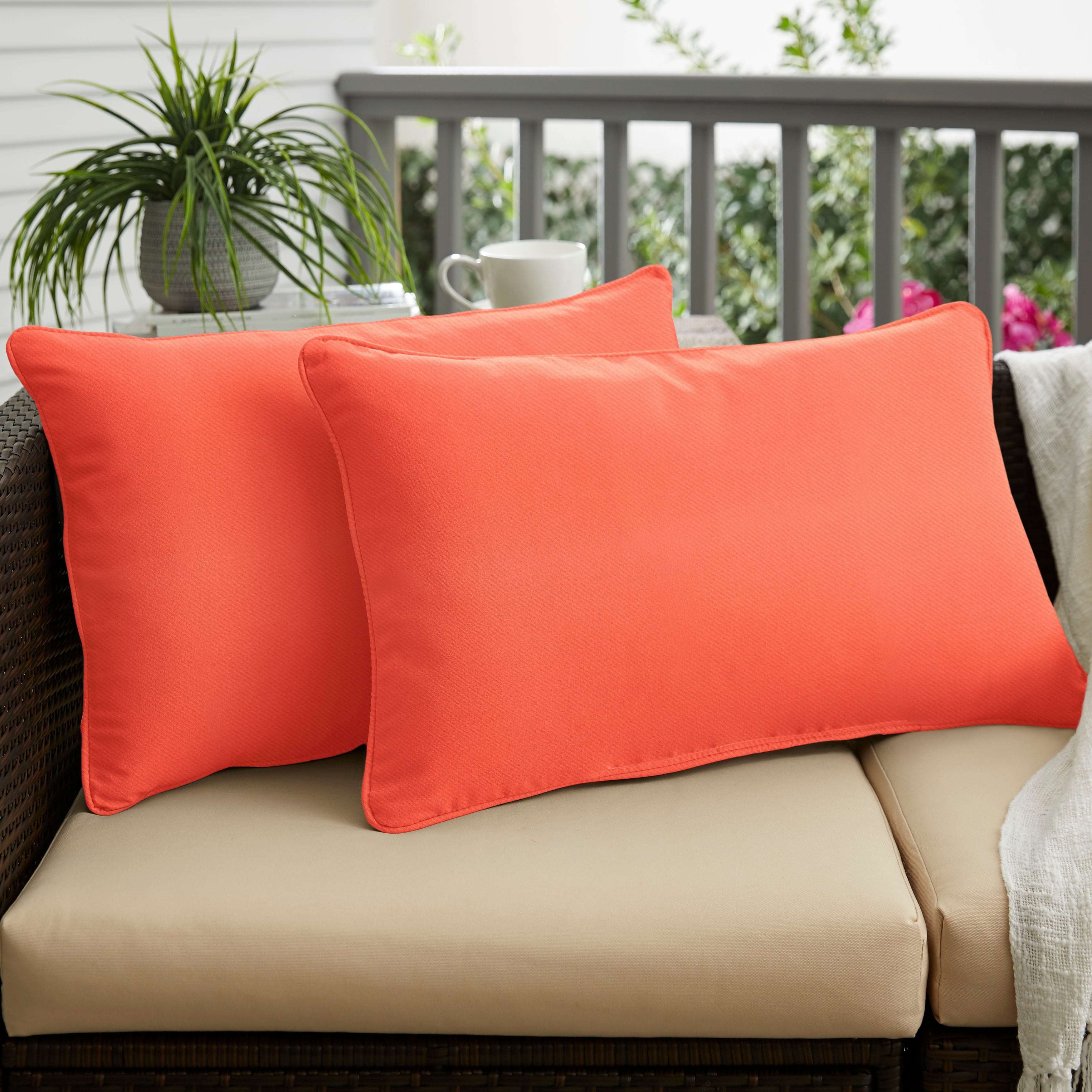Melon Set of 2 Mozaic Company Sunbrella Indoor/ Outdoor 18-inch Corded Pillow