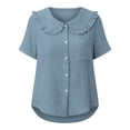 thumbnail image 4 of SAFUNY Women's Button Down Shirt Button Closure Short Sleeve Casual High Quality Material For Lasting Wear Navy S, 4 of 6