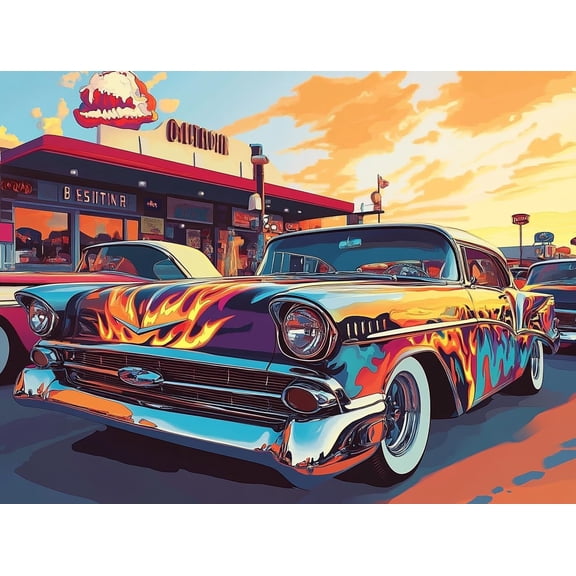A Colorful Gathering of Vintage Cars - The Embroidered - Patterned Owl-300 Piece Jigsaw Puzzle with Hidden Images