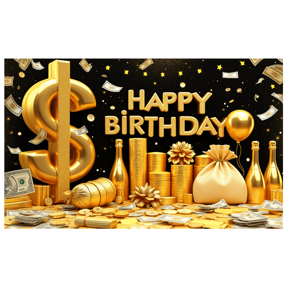 Golden Theme Happy Birthday Banner Decorative Design Party Backdrop for Birthday Celebration Indoor Party Event