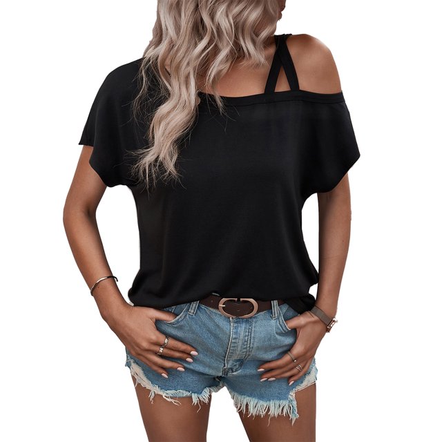 Tops de manga corta con hombros descubiertos para mujer,Tops casuales de manga corta con hombros descubiertos para mujer Camisas de blusa con hombros descubiertos de verano para mujer Las mejores en su clase