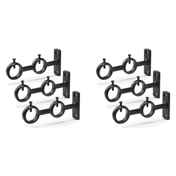 Curtain Rod Bracket, 6Pcs Double Curtain Rod Holder, Double Rod Brackets Hooks for Living Room Bedroom Curtain Rods,6 x Curtain Rod Bracket 2 package screw,Black