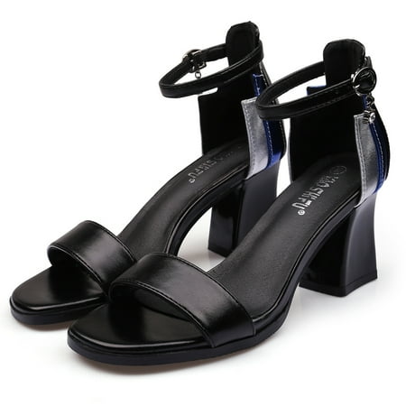 

Women‘s Ankle Strap High Heel Sandals Open Toe Color Block Square Toe Chunky Heels Fashionable Party Pumps