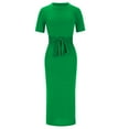 thumbnail image 5 of Women's Summer Casual Crew Neck Ndbuld Fashion Women's Summer Temperament Solid Short Sleeve Round-Neck Dress Evergreen Green M, 5 of 7