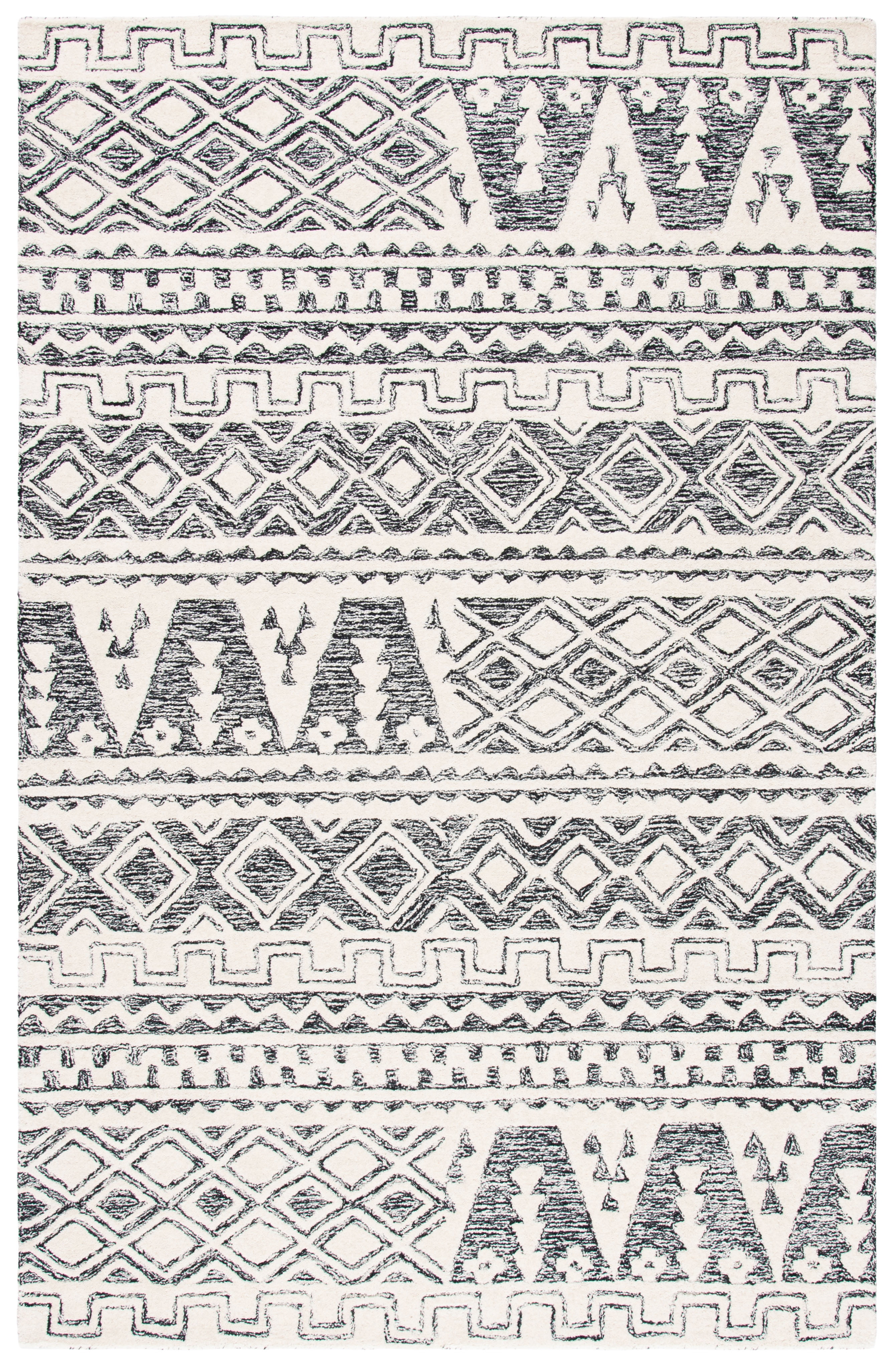 SAFAVIEH Abstract Jacinda Geometric Wool Area Rug, Ivory/Black, 6' x 9'