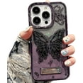 thumbnail image 6 of Butterfly Phone Case Compatible with iPhone 14 Pro, Luxury Glitter Cute 3D Hollow Clear Black Electroplate Butterfly Phone Cover with Hold Stand, 6 of 9