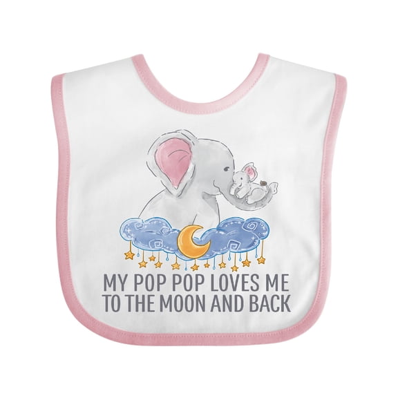 Inktastic My Pop Pop Loves Me to the Moon and Back Elephants in Clouds Boys or Girls Baby Bib