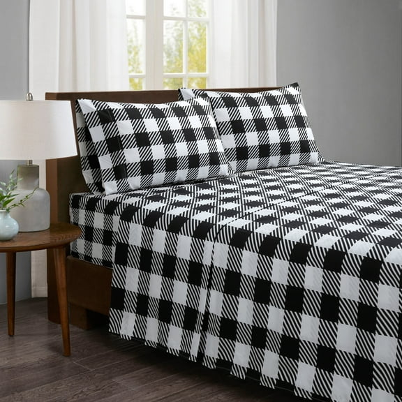 Ellory White and Black Plaid Sheet Set Twin