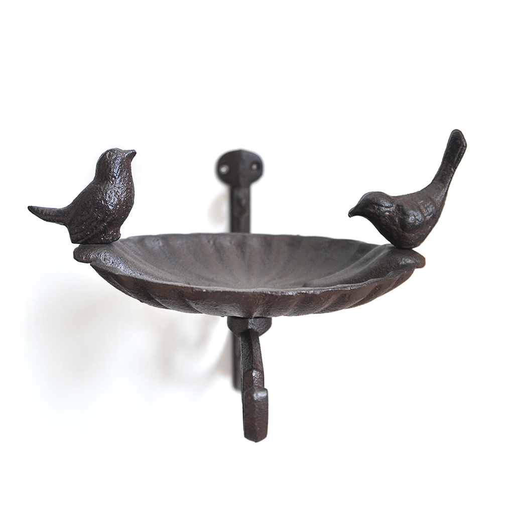 Cast Iron Bird Bath with Hook Garden Decor Wall Mounted Weatherproof Vintage Water Bowl for Wild Birds
